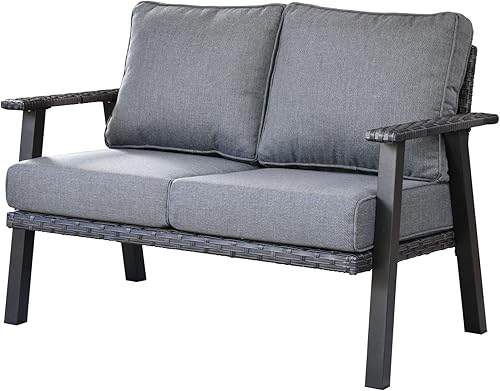 Miniatura 3 de ovios Juego de muebles de patio, sofá de mimbre para todo tipo de clima con sofá biplaza de respaldo alto, sofá de patio para patio, porche, jardín