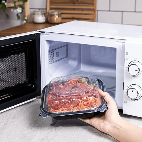 Miniatura 7 de Karat Contenedor con bisagras de polipropileno premium 150 ct, recipientes para alimentos para llevar, estuche (8 x 8 pulgadas, 1 compartimento)