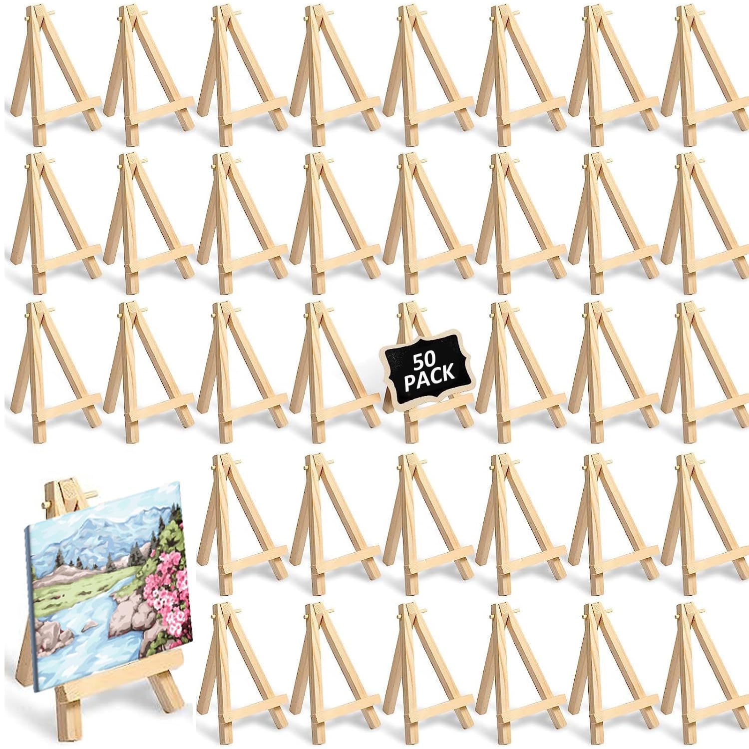 JMIATRY 50 Pcs Chevalet de Table 8×15cm, Mini Chevalet Bois pour l'Exposition de Peinture, Dessin, Cadre Photo