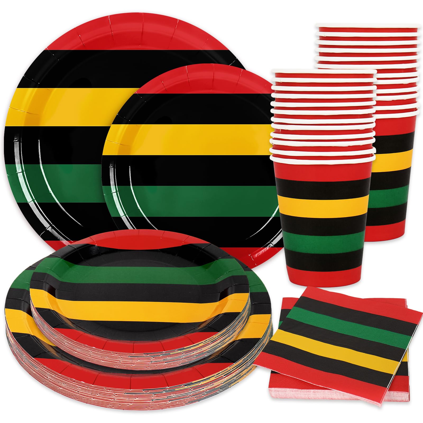 Whaline 96Pcs Juneteenth Tableware Black History Month Kwanzaa Paper Plate Napkin Cup African American Freedom Disposable Dinnerware Set for 24 Guests