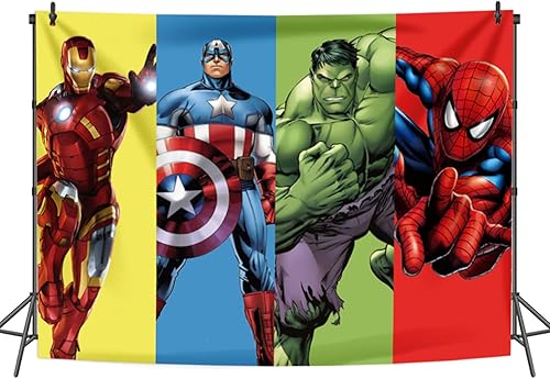 Miniatura 4 de Telón de fondo de héroe para fiesta de cumpleaños de niños, súper ciudad, héroe rojo, anime, fondo de fotografía de hierro, 7 x 5 pies, suministros