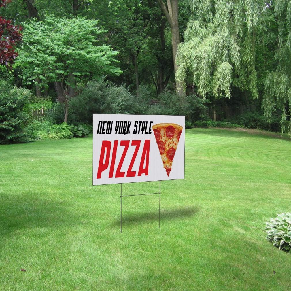 Weatherproof Yard Sign New York Style Pizza Restaurant Cafe Bar White Lawn Garden Bistros & CAF S 24x18 Inches 1 Side Print