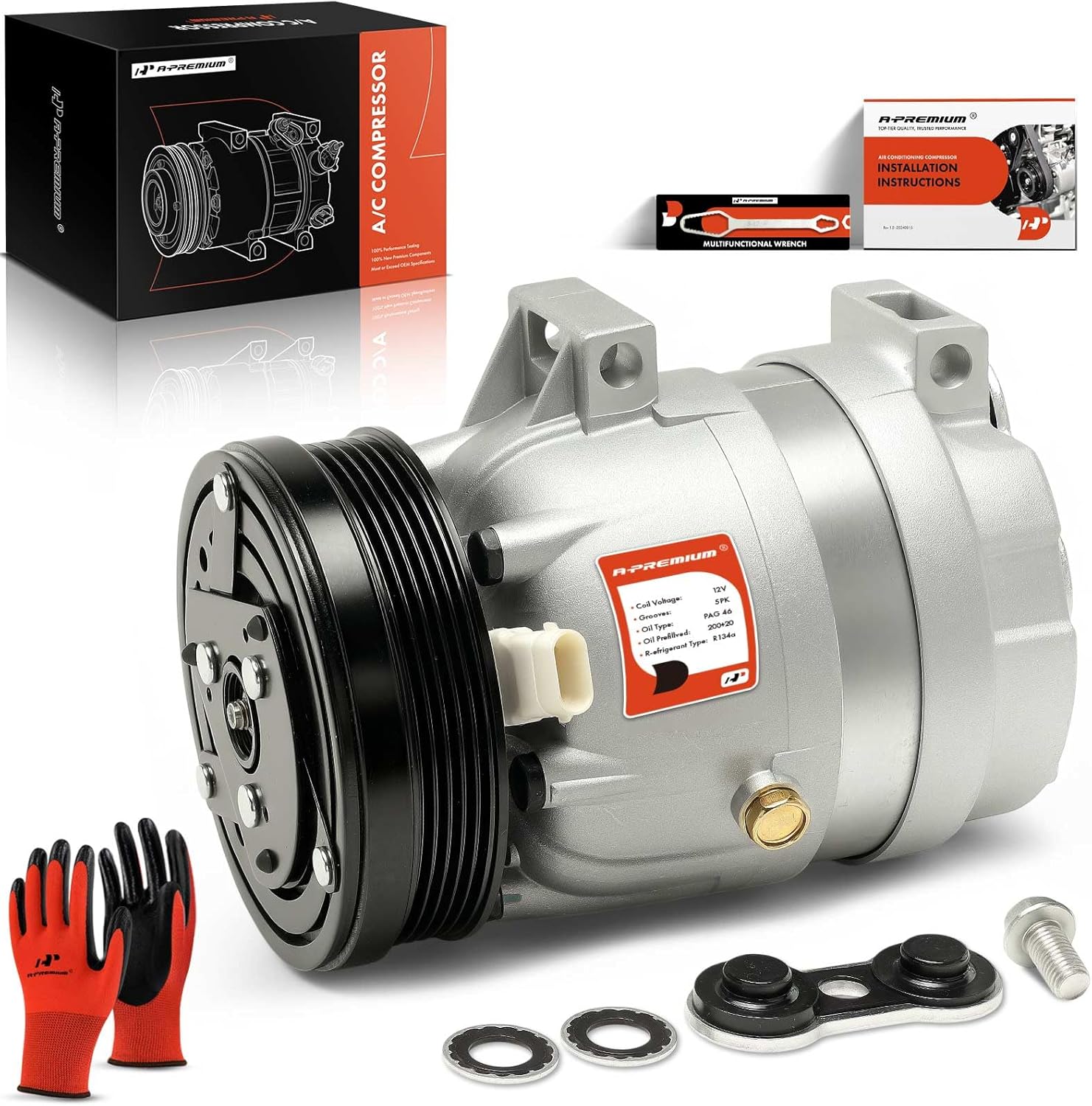 A-Premium Air Conditioner AC Compressor with Clutch Compatible with Chevrolet Malibu 1997-1999, Cavalier Buick Skylark Oldsmobile Achieva Alero Pontiac