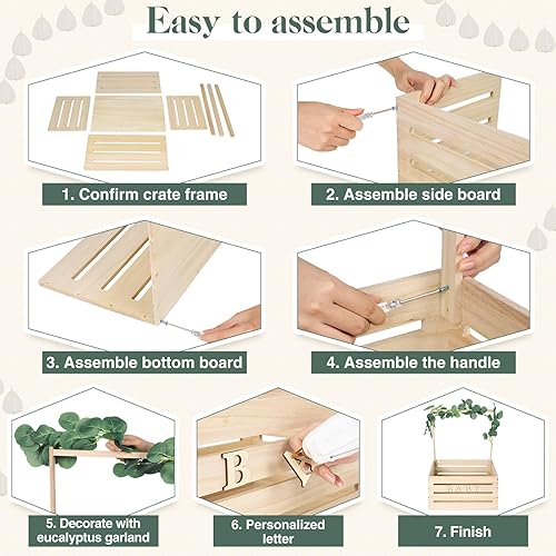 Miniatura 2 de Armario de madera para baby shower, cesta de bebé con asa y guirnalda de almacenamiento, cesta de almacenamiento para baby shower, caja de regalo de