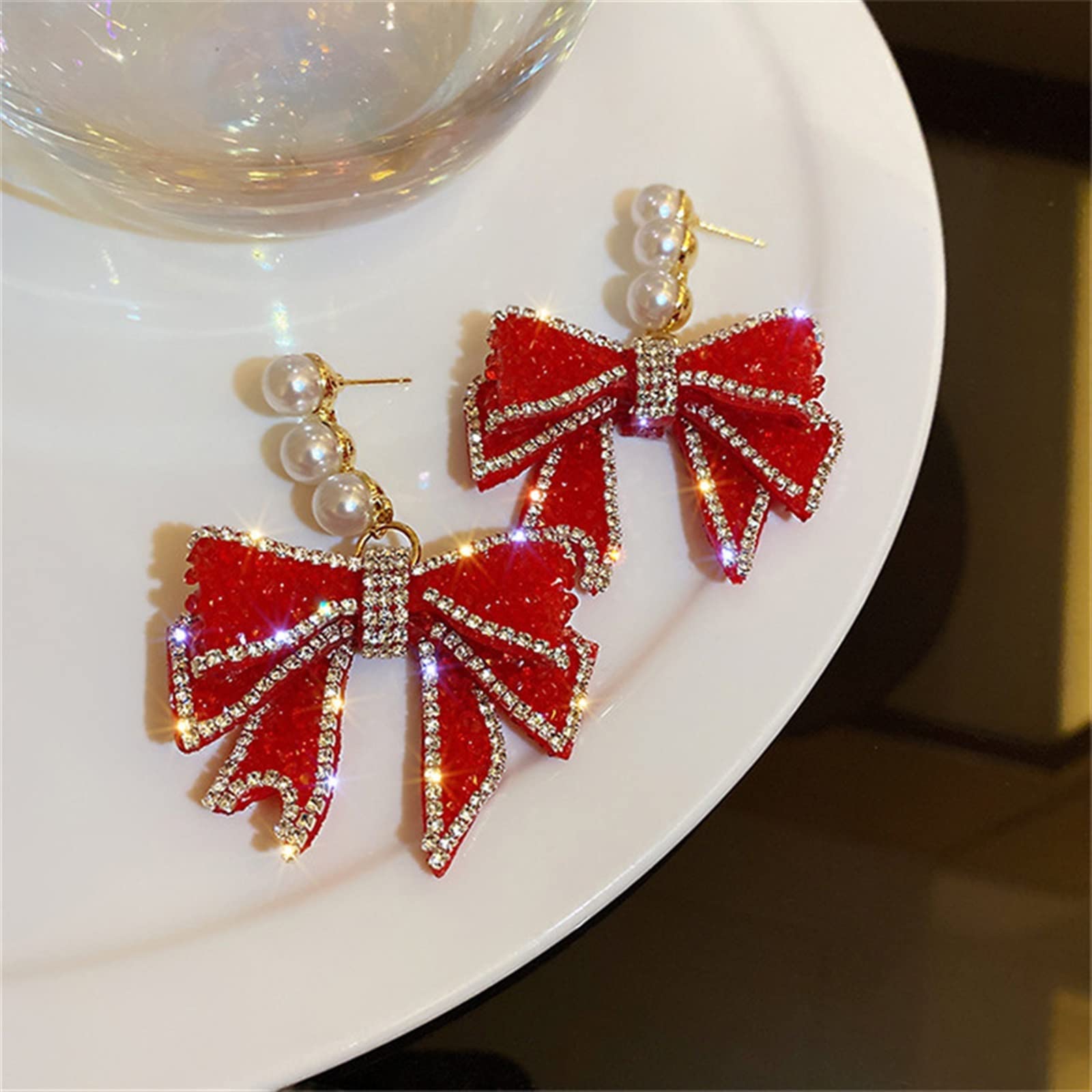 Modeschmuck Rote Schleife Baumeln Ohrringe Für Frauen Strass Ohrringe Hochzeiten Partei Schmuck Zubehör High-end-Ohrringe