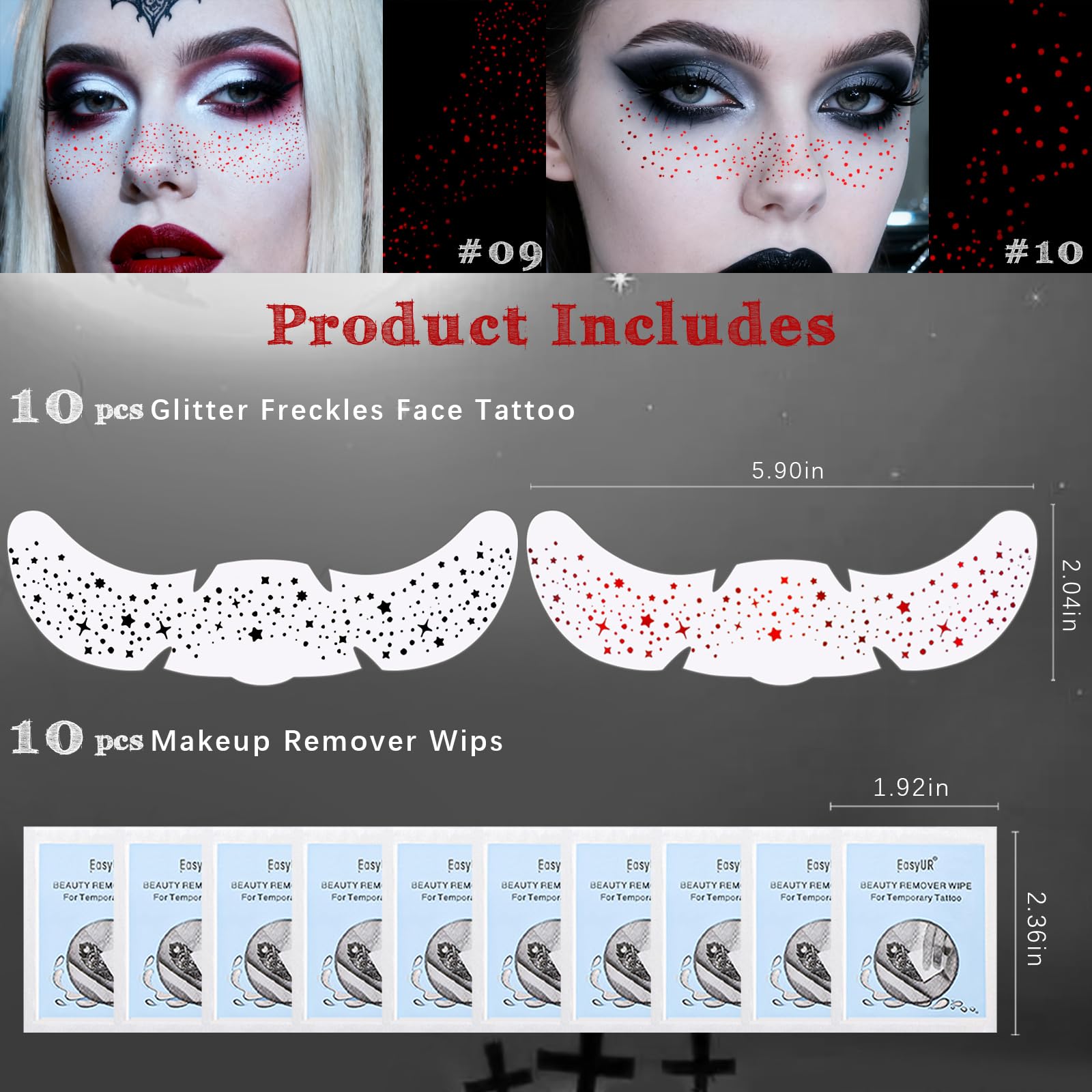 Noerrors 10pcs Glitter Freckles Face Tattoo, Red Sparkle Face Glitter Speckles Patches - Image 4