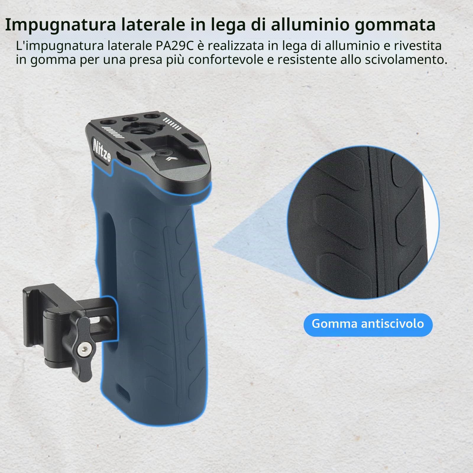 Nitze Impugnatura laterale con NATO Morsetto, Ergonomica Maniglia Laterale per Mano Sinistra o Destra,Mini Side Handle Regolabile su e giù per Gabbia Fotocamera - PA29C
