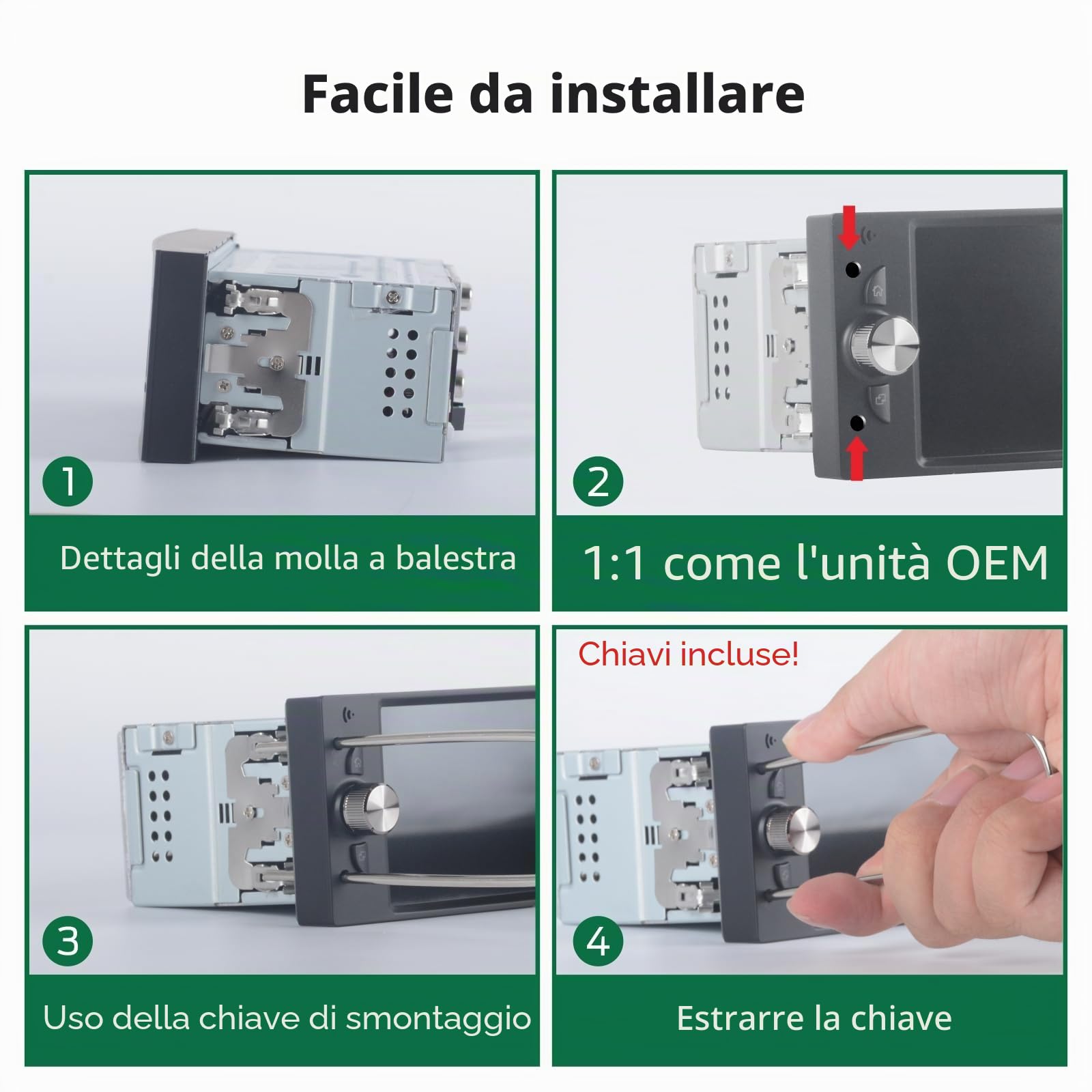 Singolo DIN Autoradio Linux per Peugeot 206 207 308 3008 Citroën C2 C3 C4 Picasso con CarPlay Wireless e Android Auto, avvio in 2 secondi, comandi fisici tramite manopola, installazione Plug Play