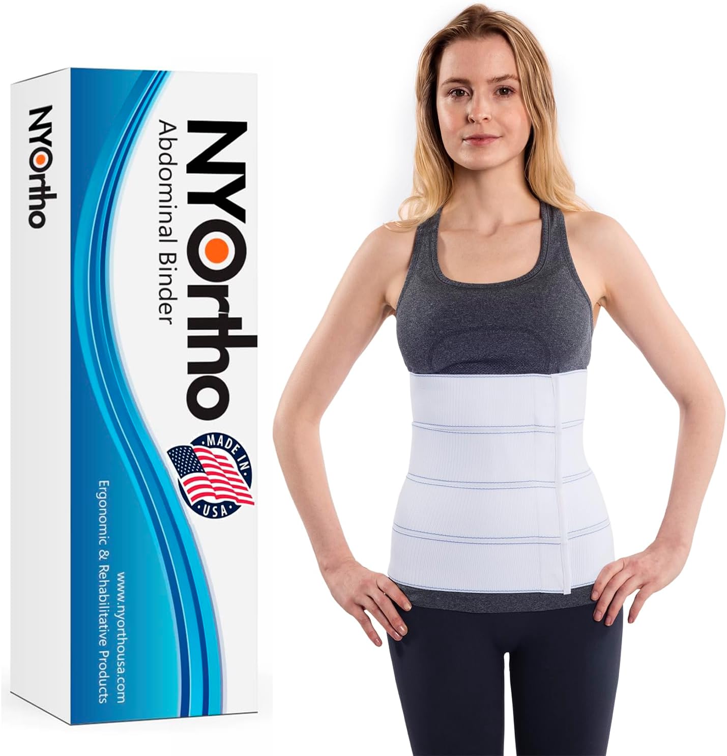NYOrtho Abdominal Binder Lower Waist Support Belt - Compression Wrap for Men and Women (30" - 45") 4 Panel - 12"