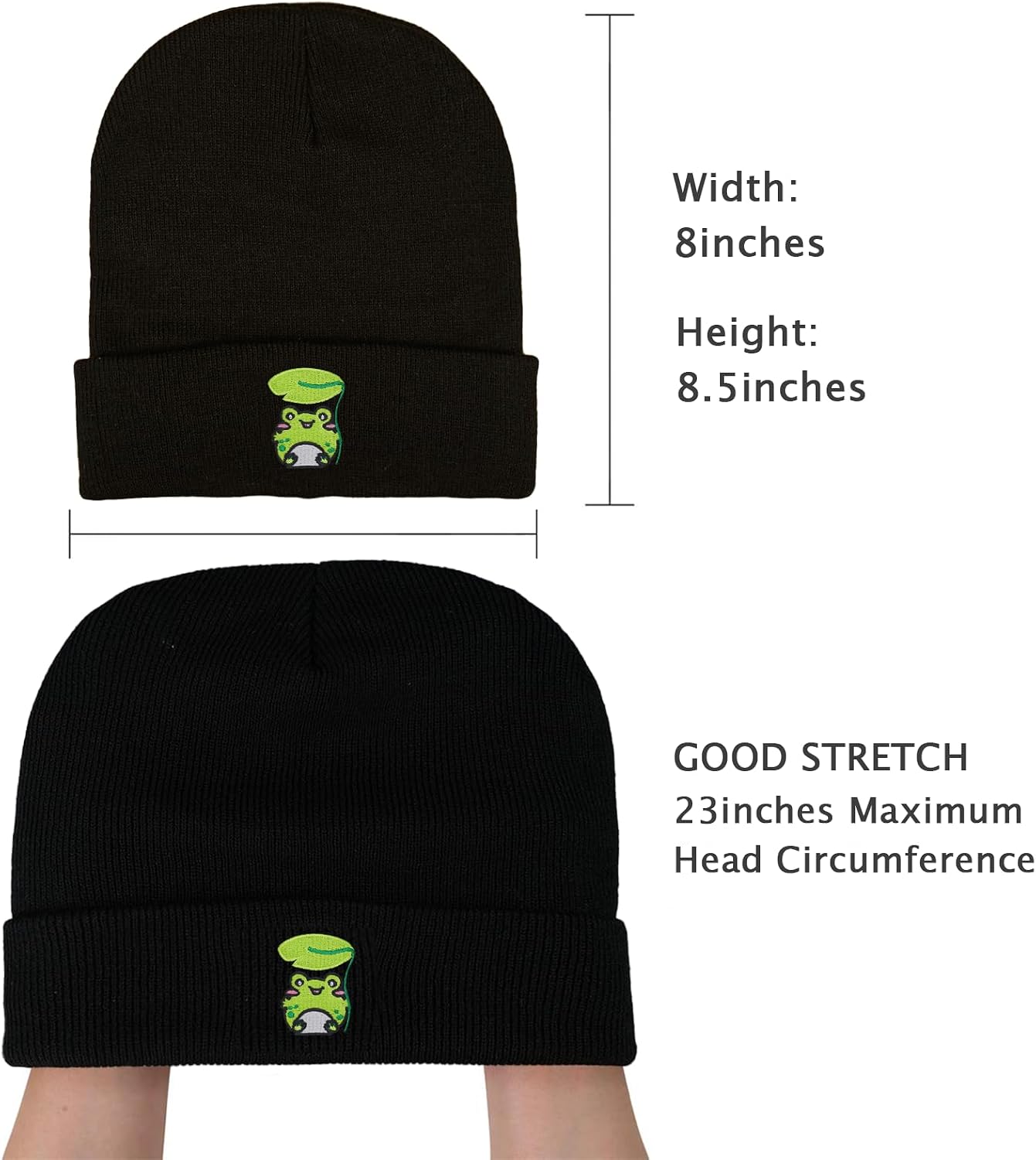 Frog Mushroom Beanie Hat, Cute Embroidery Winter Knit Skull Cap Mushroom Frog Gifts for Adult Men Women - view 2