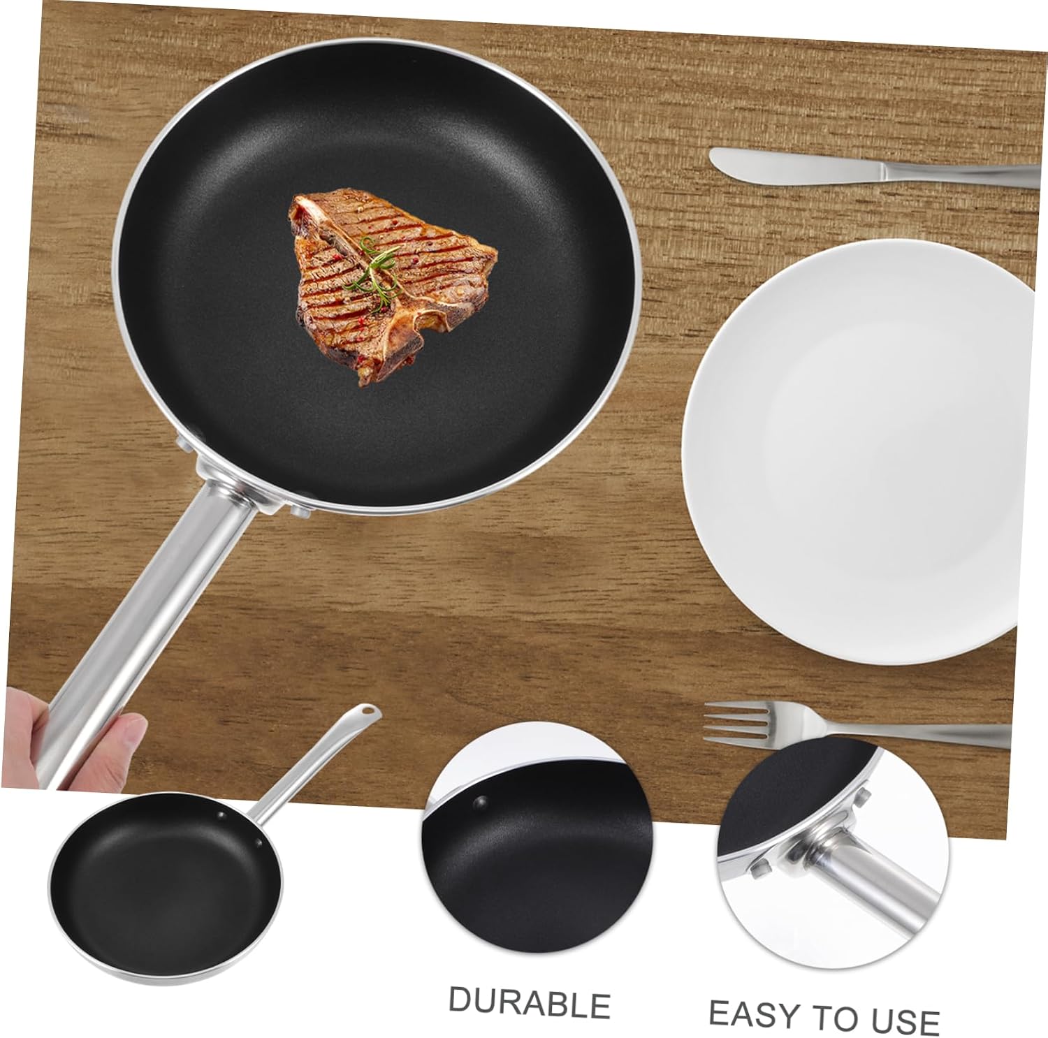 1 Pc Steak Skillet Induction Nonstick Omelet Pan Pancake Pan Steak Pan Non- Stick Stove Nonstick Omelette Pan Portable Stove Simple Frying Pan Outdoor Marble Aluminum Alloy, Black