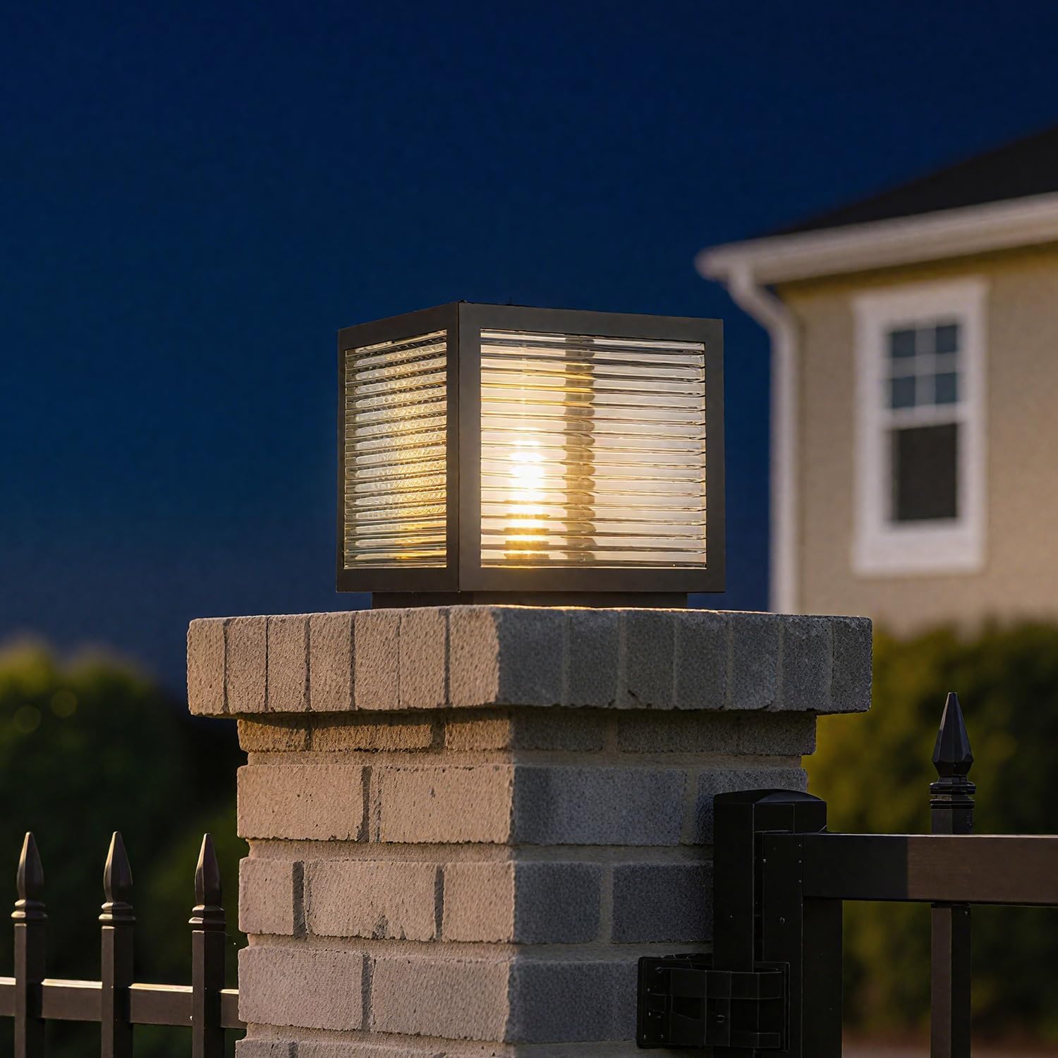 Solar Post Cap Light Outdoor, Exterior Post Lantern Lamps, Stainless Steel IP65 Waterproof Pillar Light 9.8" Dimmable LED Modern Landscape Column Lamp for Patio Posts Flat Surface Garden Deck