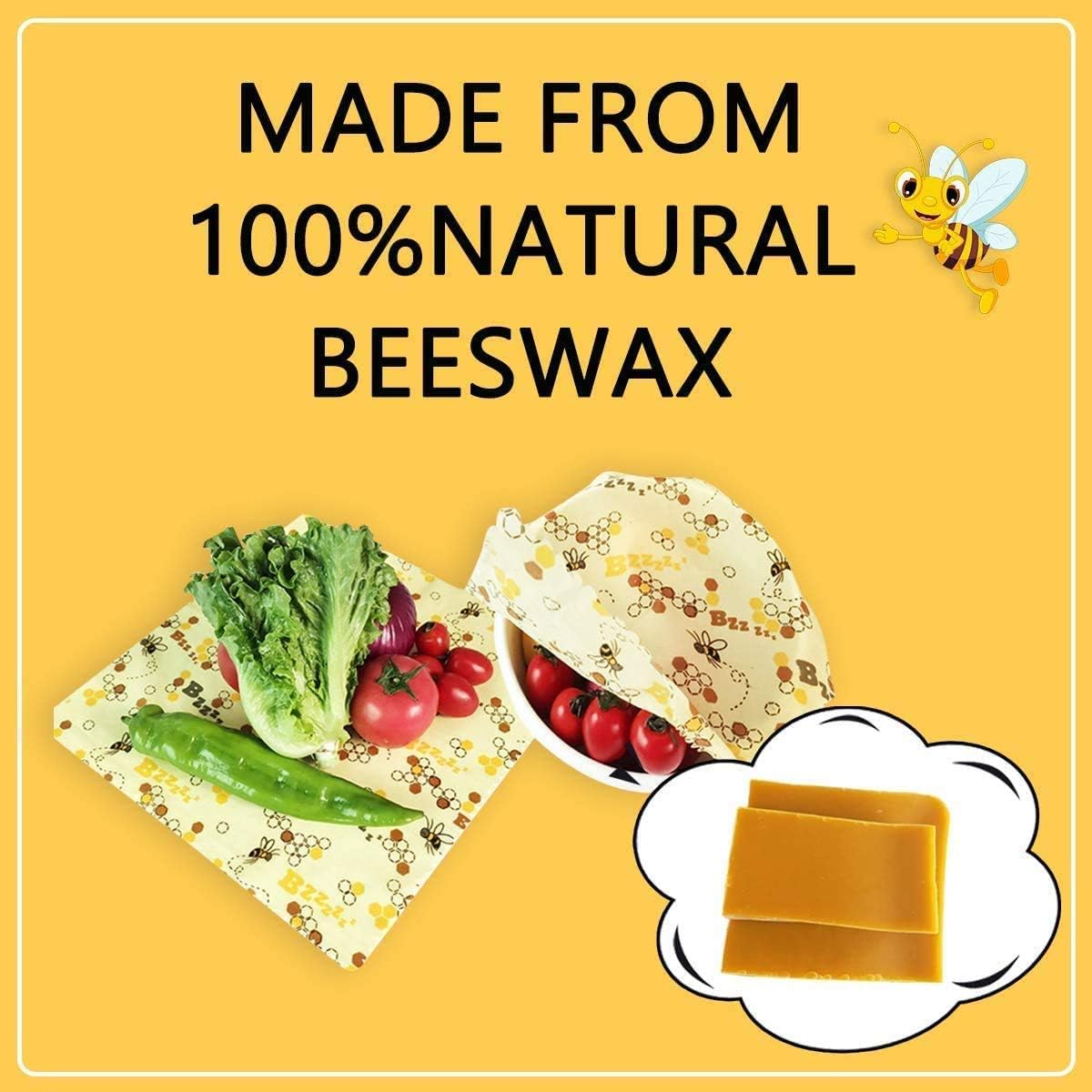 Meowoo Beeswax Food Wrap 4 Pack, Eco Friendly Reusable Beeswax Wraps for Sandwich Cheese Fruits, Plastic Free Organic Food Wrap - 1 Small, 2 Medium, 1 Large