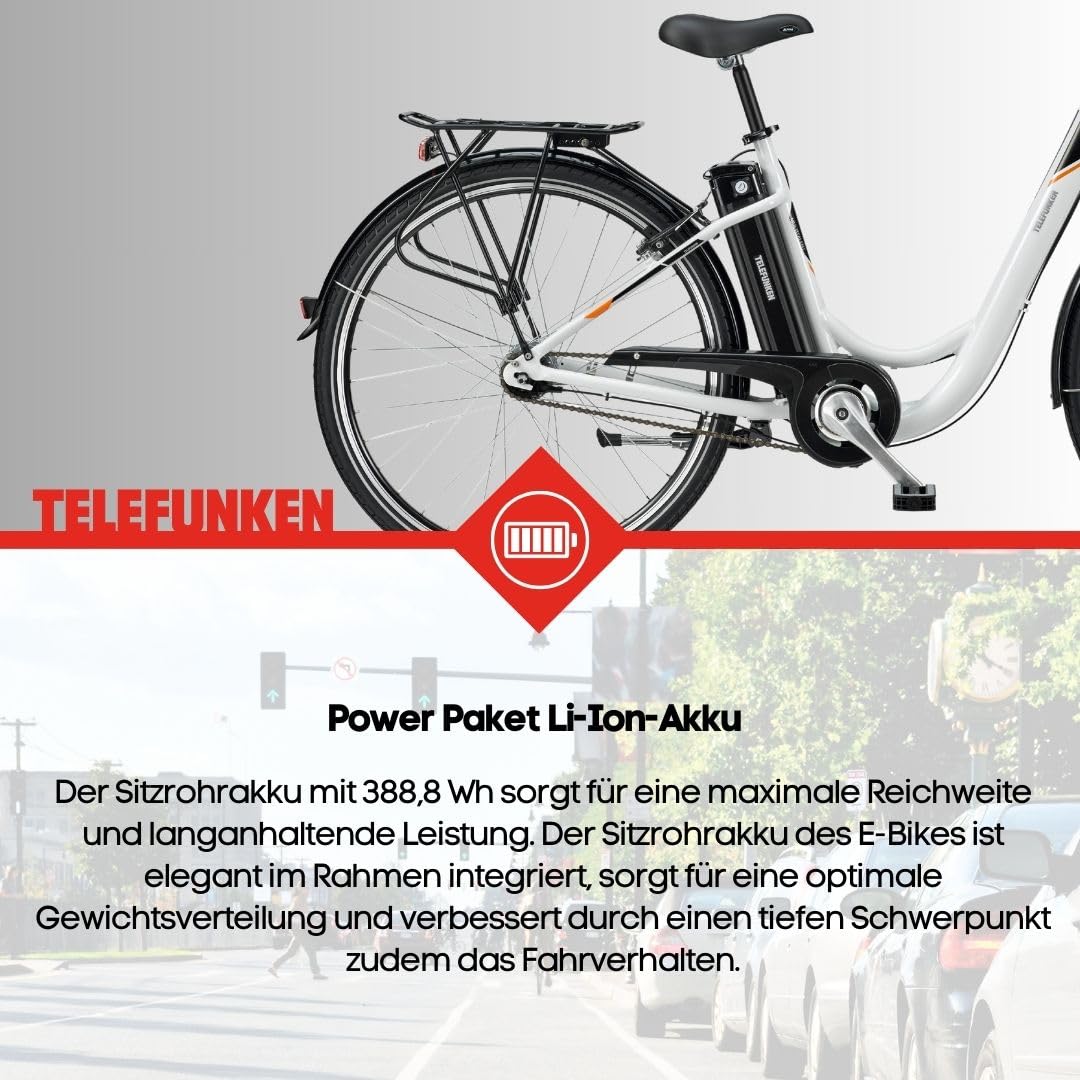 TELEFUNKEN E-Bike für Damen & Herren 28 Zoll | Elektrofahrrad E-Citybike | Frontmotor 250 W | City Pedelec | 36 V / 374,4 Wh Li-Ion Akku | 7-Gang Nabenschaltung + Rücktritt | Straßenzulassung | RC840