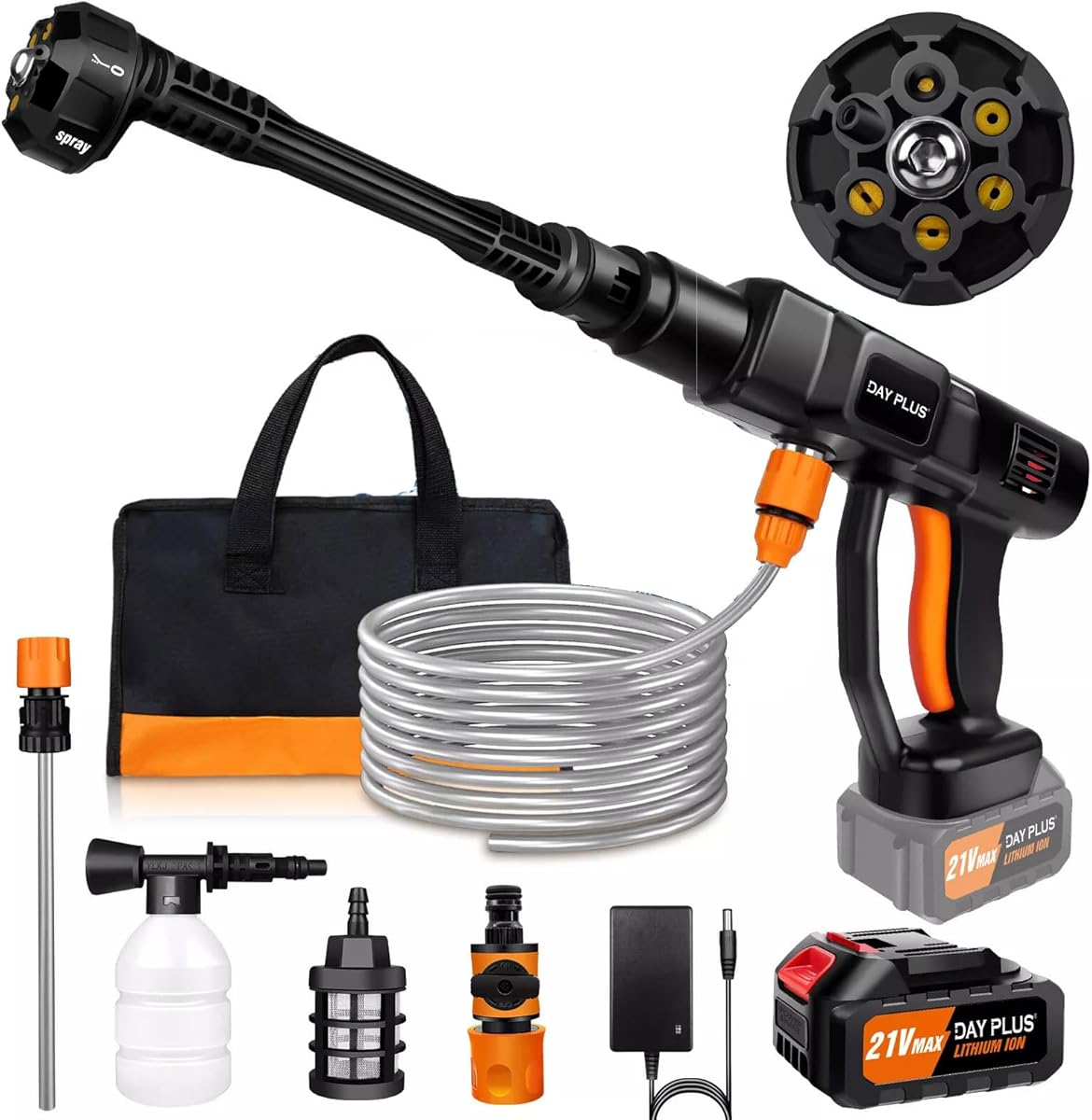 4000W Electric High Pressure Washer 300Bar / 3000 PSI Jet Wash Patio Car 6 in 1 Adjustable Nozzle, with 1pcs 3.0Ah Battery, 5m Hose