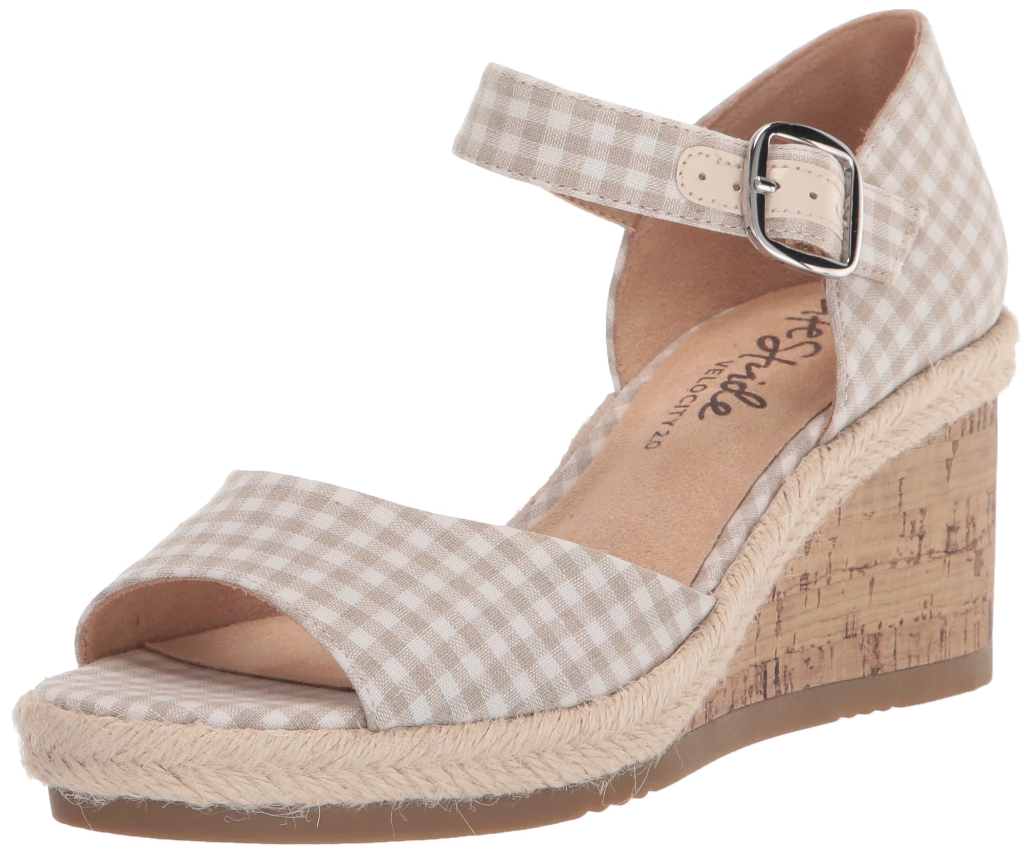 Amazon.com | LifeStride Womens Go For It Wedge Sandal Natural Gingham 5.5 M  | Platforms \u0026 Wedges