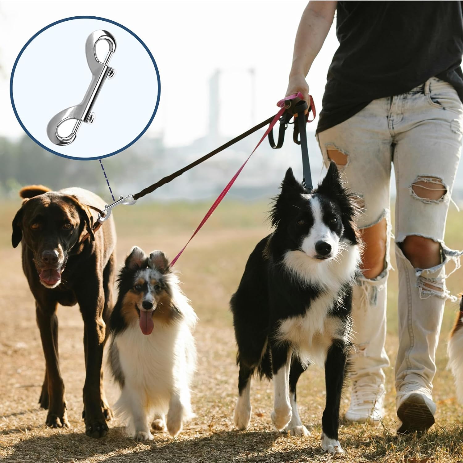 60 PCS 3.5 Inch Double Ended Bolt Snaps Hooks, Silver Zinc Alloy Double Trigger Metal Clips for Linking Pet Dog Leash Collar, Key Holder, Water Bucket, Horse Feed, Hammocks, 110 Lbs Capacity