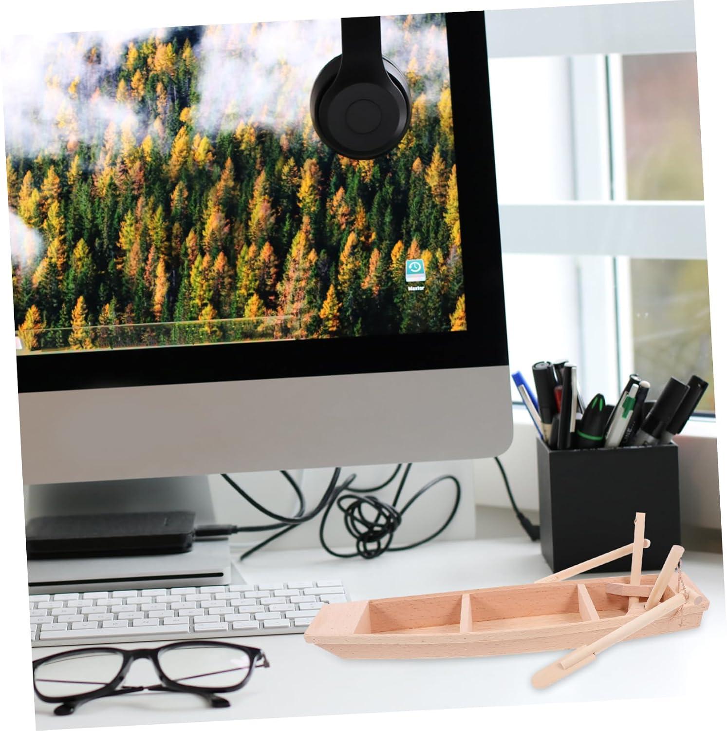 IMIKEYA Chinese Culture Wooden Boat Model Handmade Miniature Ornament for Home and Office