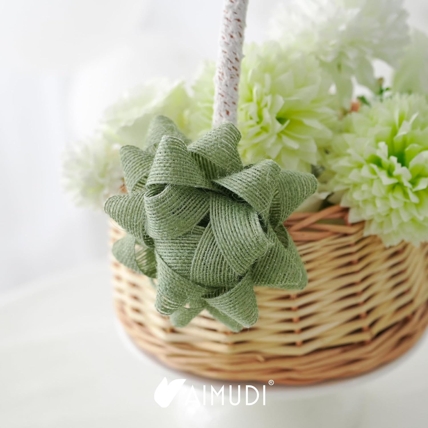 AIMUDI Sage Green Bows for Gift Wrapping 4.5'' Burlap Gift Bows Self Adhesive Bows for Presents Baskets Birthday Party Holiday Baby Shower Wedding Decorations - 6 Counts - Image 8