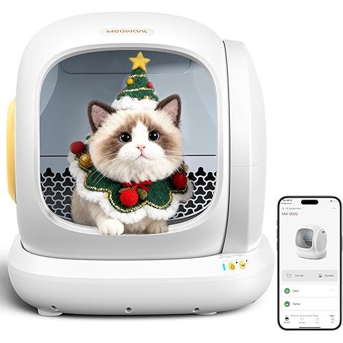MeoWant Self-Cleaning Cat Litter Box, 75L Extra Large Open Automatic Cat Litter Box for Multi Cats, Integrated Safety Protection/APP Control/Odor Removal Smart Box with Mat & Liner