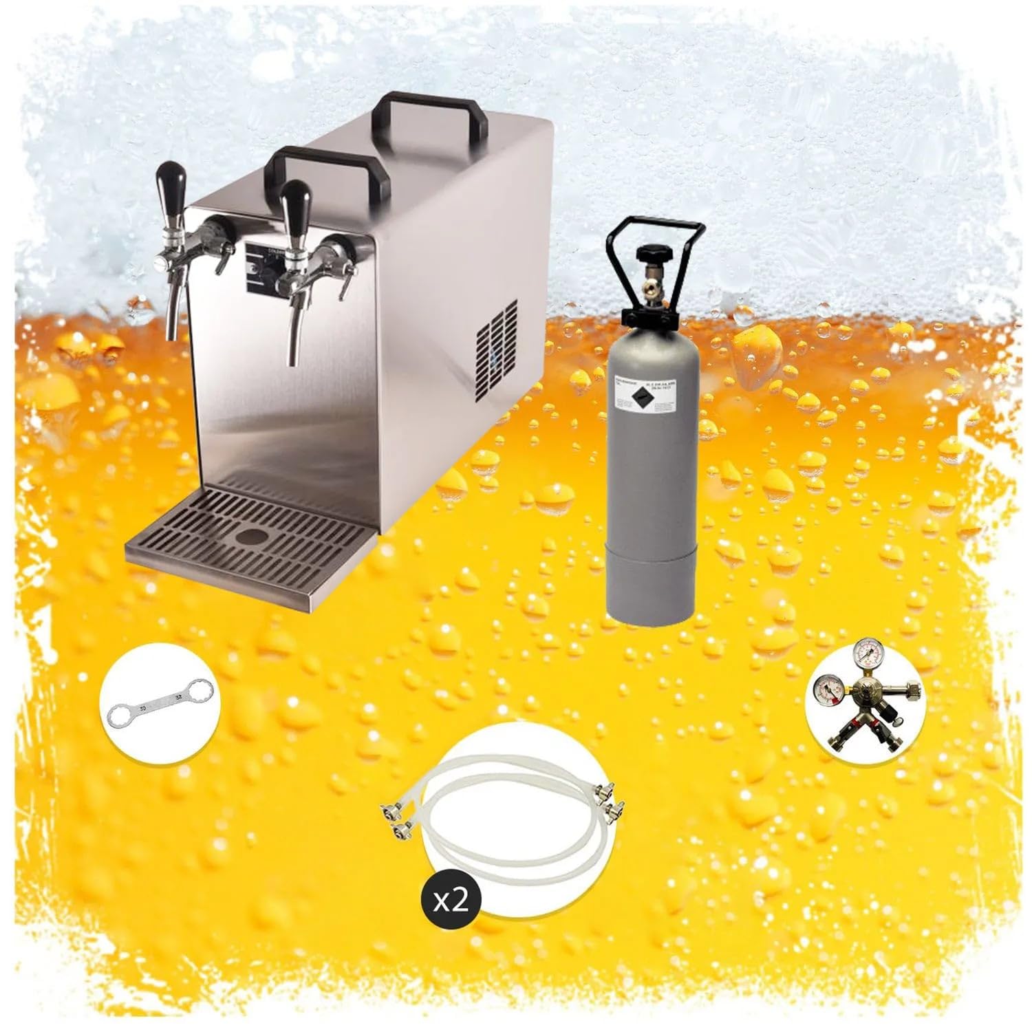 Set Completo raffreddore per Birra Stream 50, 50 l/h, 2 Linee Raffreddamento a Secco, Acciaio Inox, per fusti Tipo G