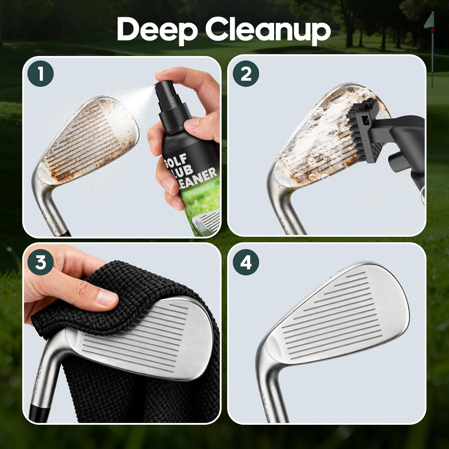 4oz Golf Club Cleaner - Pro Golf Club Brush and Golf Cleaning Bag with Clean Face Liner & Dry Exterior, Ergonomic Trigger, Groove Cleaner & Retainer Clip, Essentials Golf Accessories - Image 4