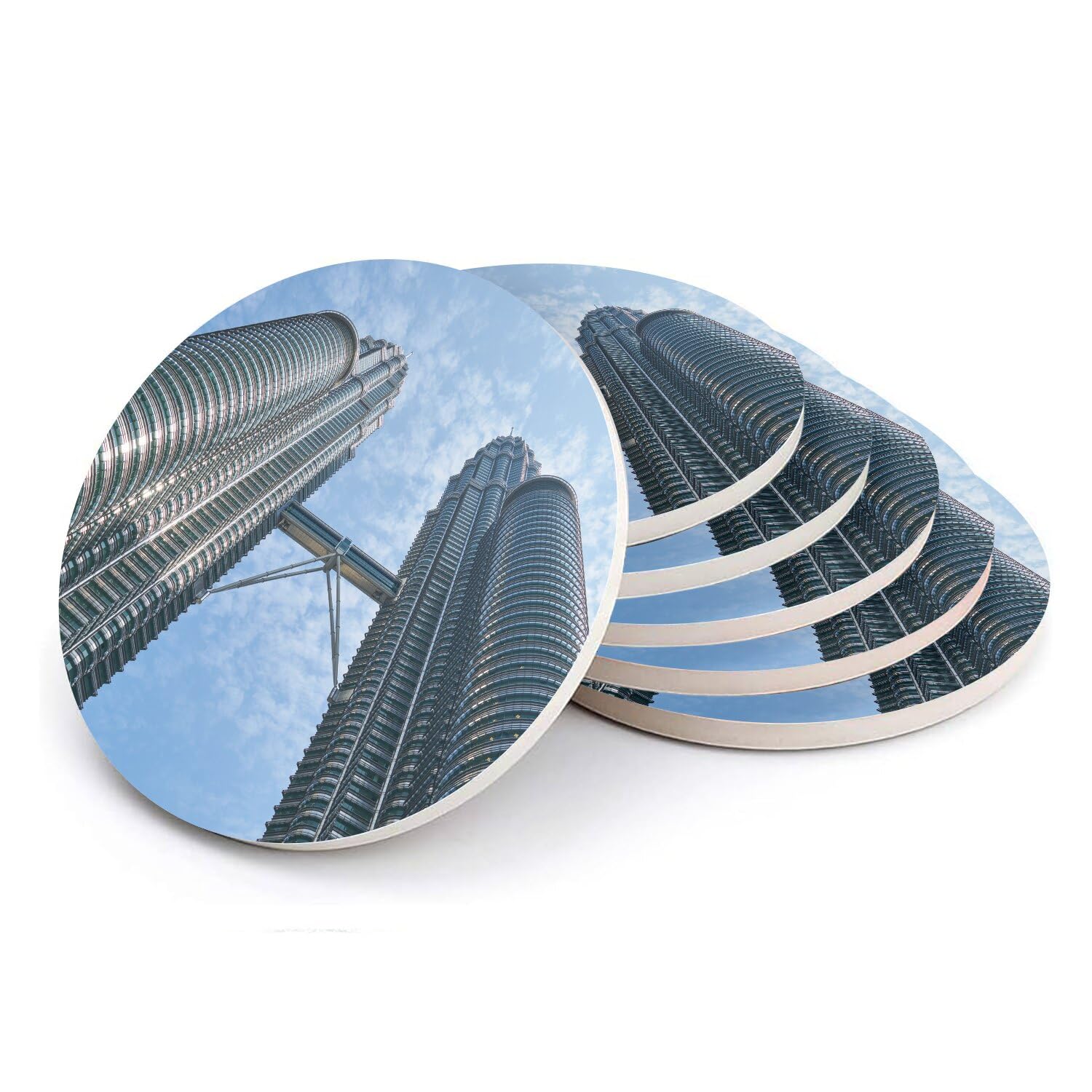 Sous-verres ronds en céramique d'art Kuala Lumpur - Set de table premium en contre-plongée