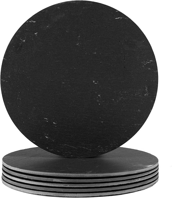 Argon Tableware 6x 30cm Linea Round Slate Placemats Set - Rustic Natural Dining Table Mats