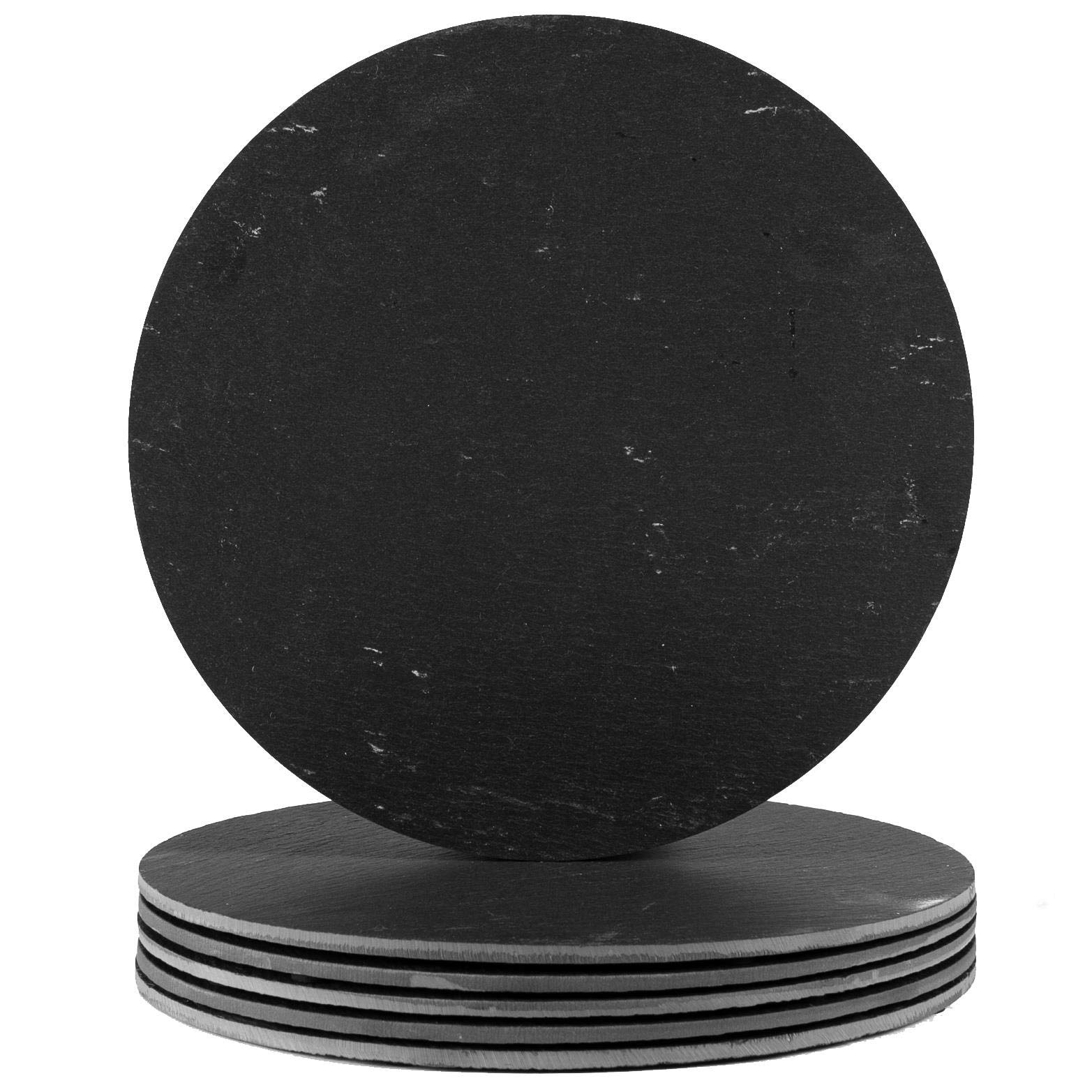 Argon Tableware Black Round Slate Placemats - 30Cm - Pack Of 6 - Natural Stone Smooth Edge Slate Dinner Mats Dinnerware Plate Placemats For Kitchen, Home, Bar, Restaurant, Weddings, Events