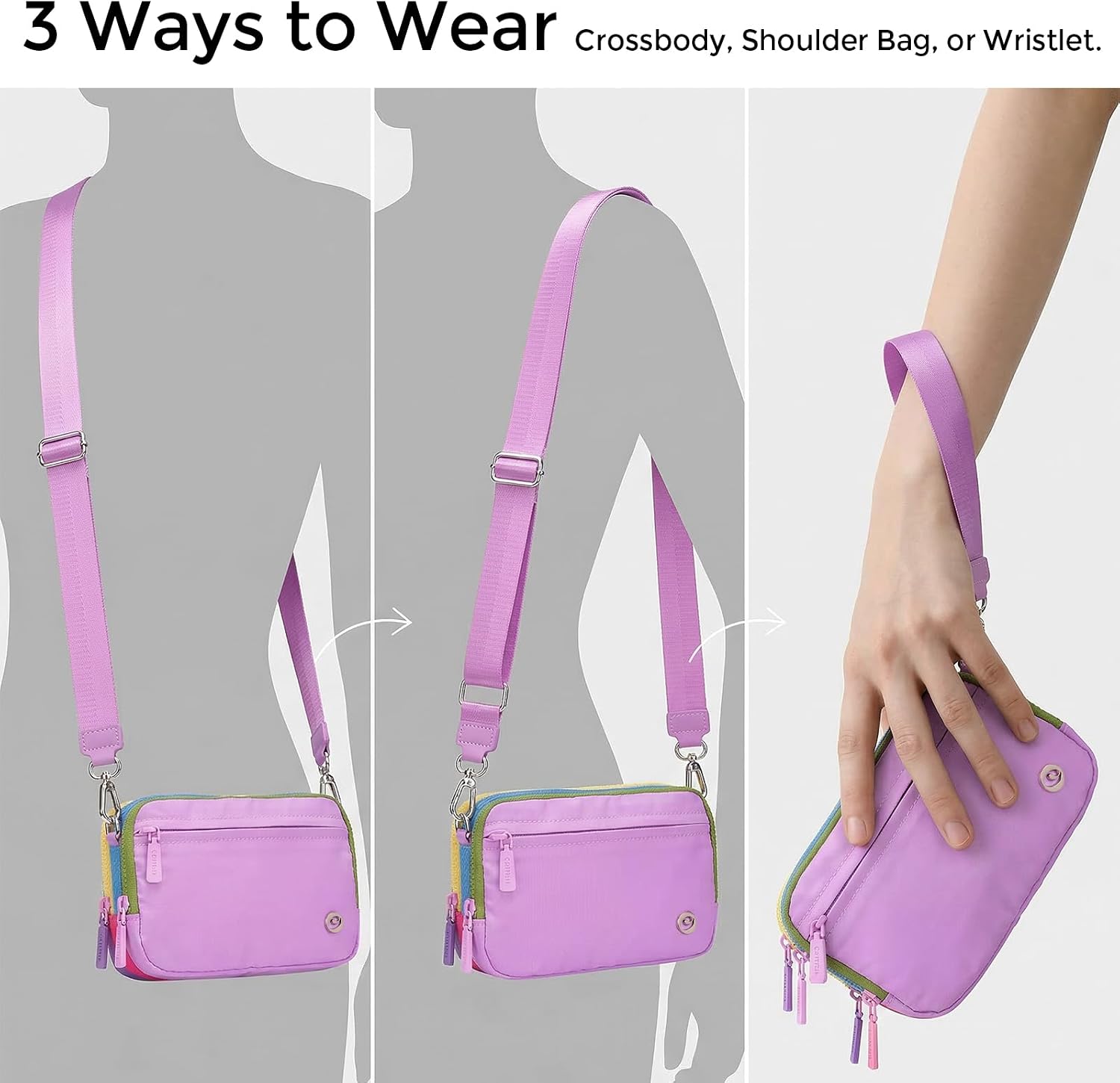 Crossbody Bags for Women Fanny Packs for Women Nylon Wristlet Wallet Shoulder Handbag Small Chest Bag With Adjustable Strap Light Purple
