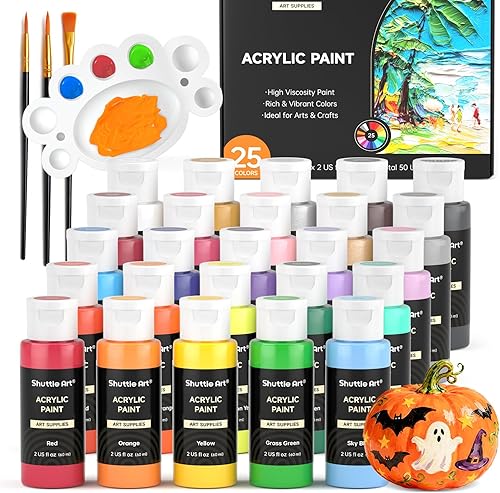 Shuttle Art Pintura acrílica, juego de pintura acrílica de 25 colores, botellas de 2 oz/2.0 fl oz, pintura de pigmentos ricos para artistas,
