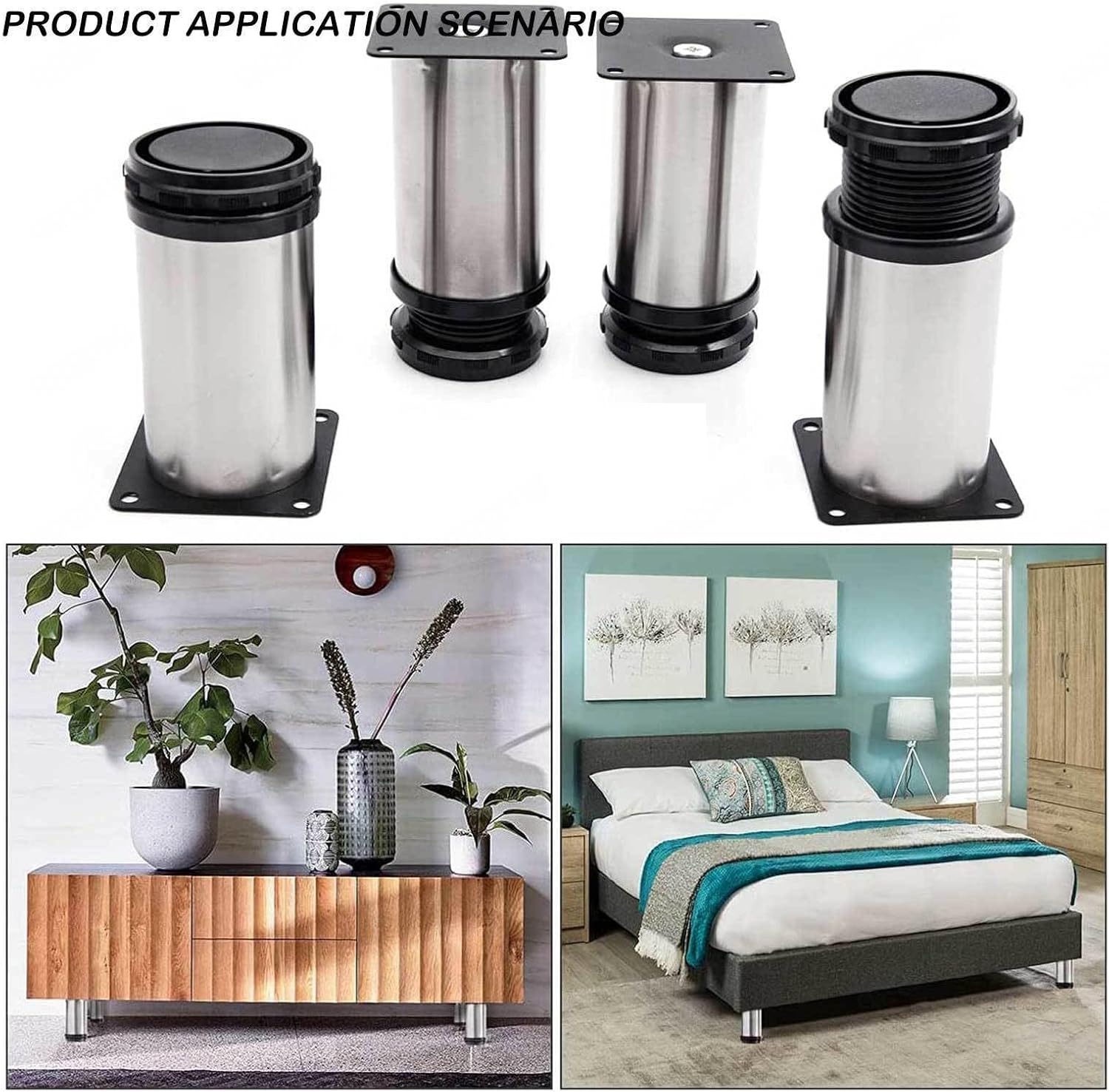 4 Pack Furniture Legs Sofa Legs Table Support Legs Divan Bed Legs Screw in Stainless Steel Adjustable Furniture Legs Cabinet Leg,350mm(13.77in) ()