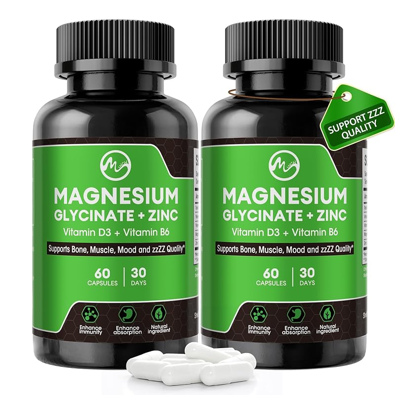 M inch Suplemento de Magnésio Glicinato com Zinco e Vitaminas D3 e B6, 120 cápsulas