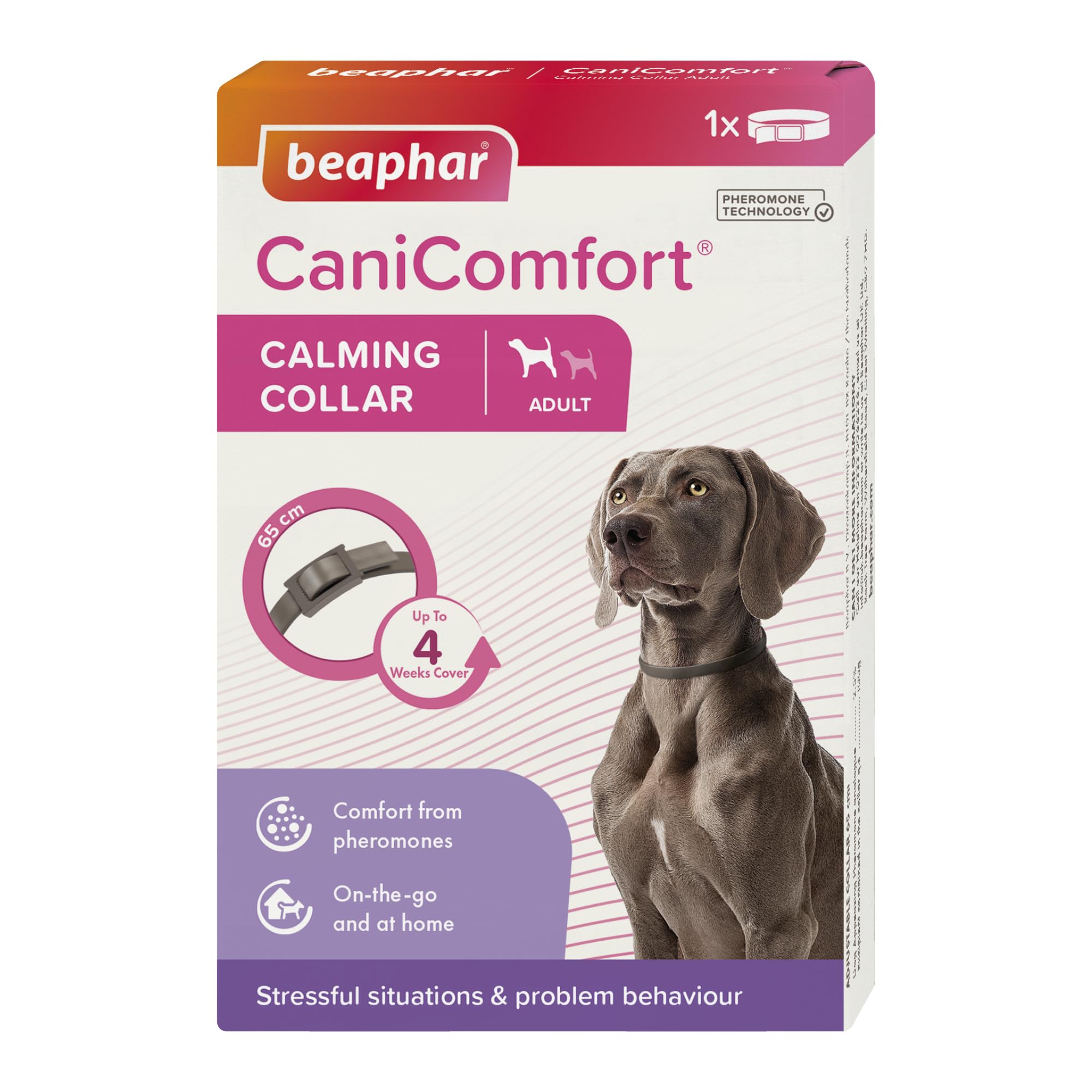 BeapharCaniComfort® Calming Collar For Adult Dogs (up to 65cm)- Provides Ongoing Support To Anxious and Nervous Dogs - Starts to Work in 15 Minutes - Helps Ease Fear of Fireworks