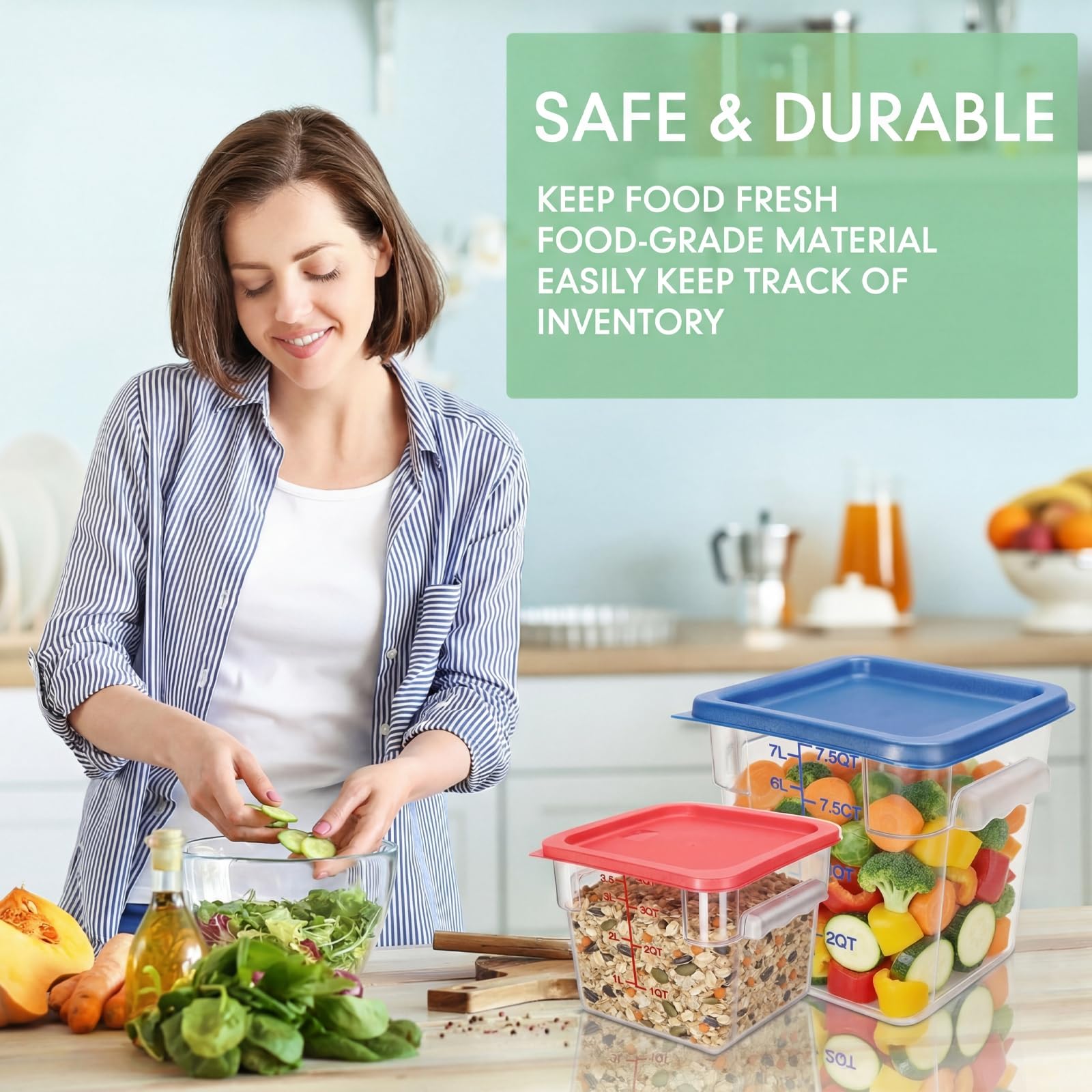 Lallisa 4 recipientes de almacenamiento de alimentos con básculas, recipientes cuadrados con tapas y asas, recipientes herméticos de policarbonato para almacenamiento en el hogar, cocina, restaurante
