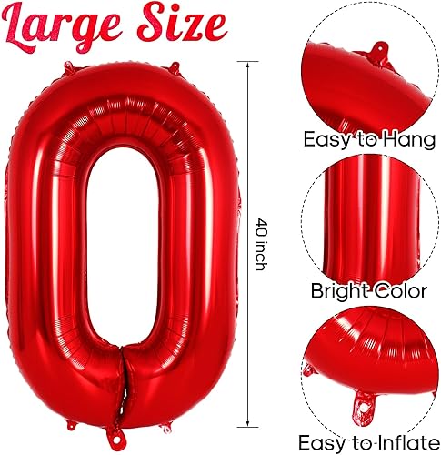 Miniatura 10 de Globo rojo número 1 de 40 pulgadas, globos grandes de aluminio con número de helio, globos gigantes gigantes de Mylar número 1 para primer
