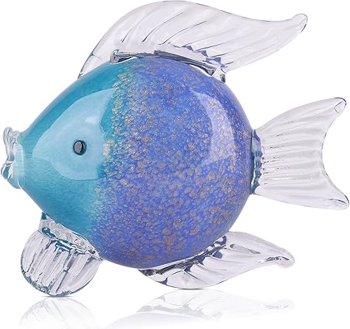 QIANLING Figuras de peces de cristal, decoración costera del hogar, centros de mesa modernos del océano para sala de estar, comedor, baño, oficina,