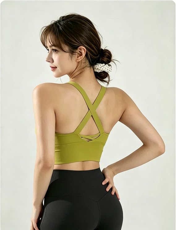 Women's Bare-Skin Feel Yoga Bra with Chest Cushion No Steel Ring U-Neck Backless Workout Bra