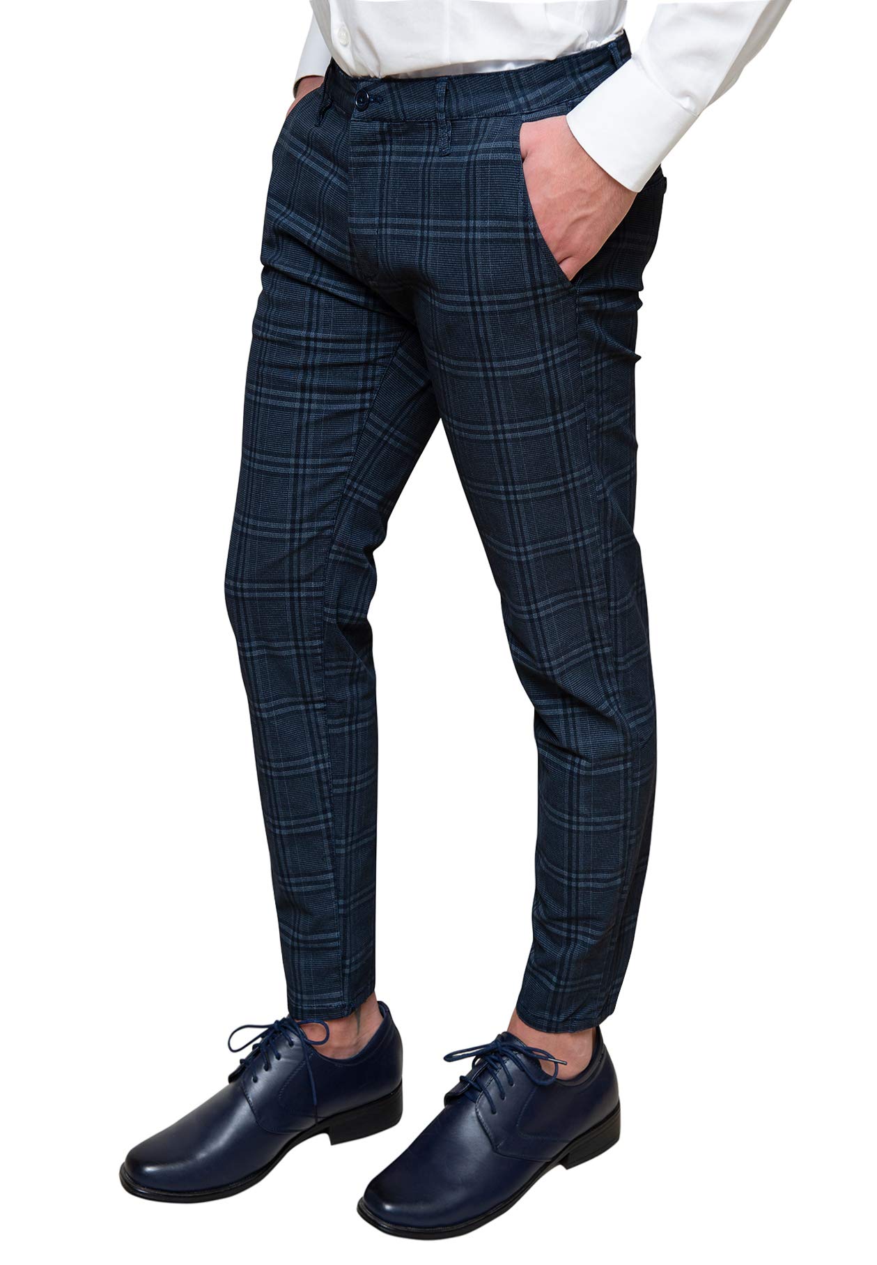 Pantaloni Uomo Capri Tessuto Quadri Eleganti Casual Principe di Galles