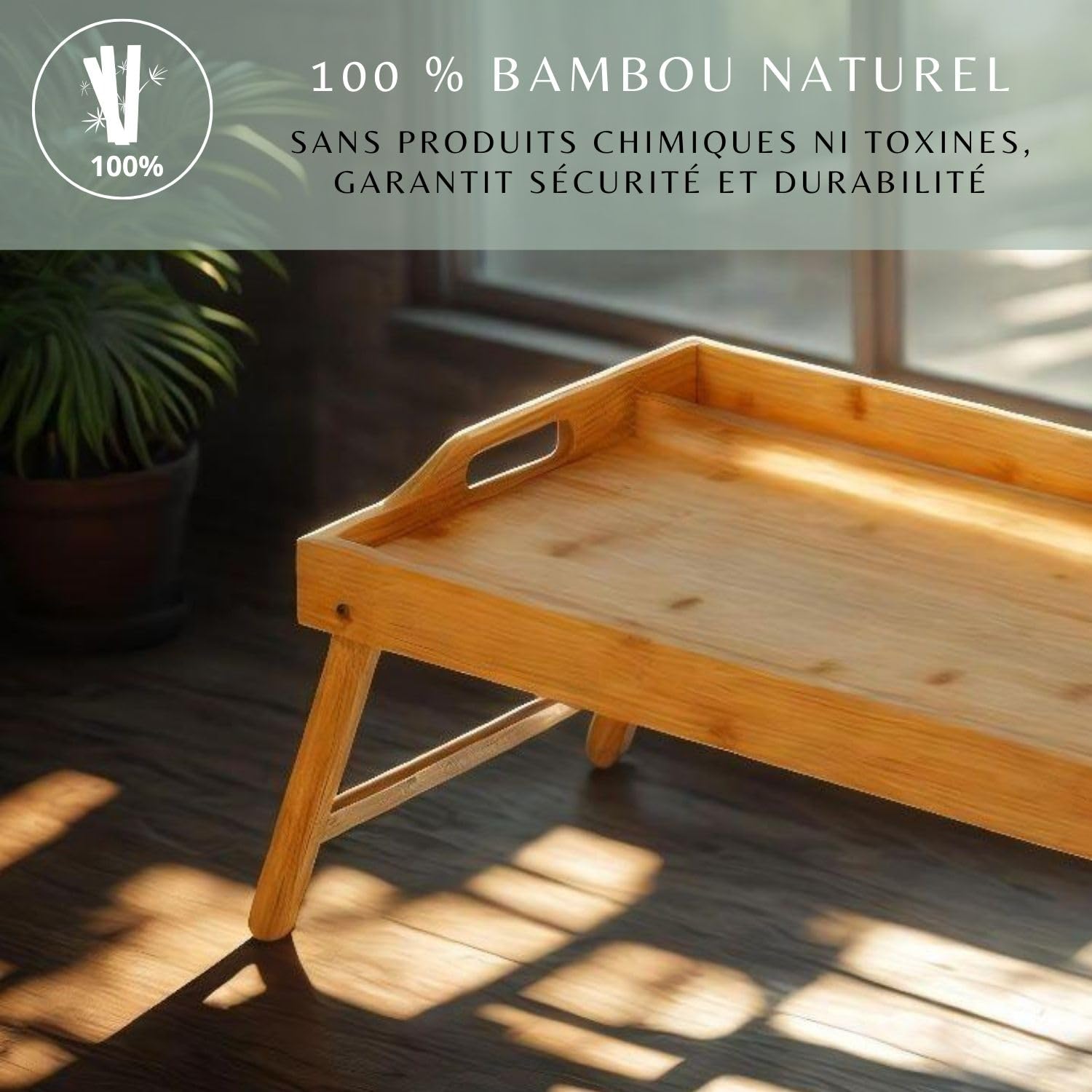 Daniks Plateau de Lit en Bois avec Pieds Pliables et Support pour Téléphone et Tablette, Table de Petit-Déjeuner pour Ordinateur Portable, Apéritif, Collations et Canapé