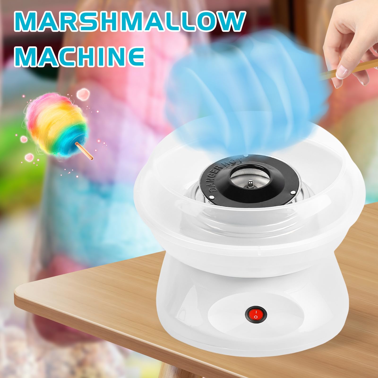 Maquina de Algodon de Azucar, 450w Retro Cotton Candy Machine con Cuchara Medidora y 10 Palos de Madera Maquina Algodon Azucar Ideal para Fiestas Infantiles Cumpleaños y Uso Doméstico Color Blanco