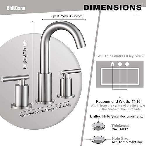 Miniatura 8 de Bathroom Faucet Black with Pop Up Drain and Supply Hose, 8 Inch 2 Handles 3 Hole Widespread Bathroom Faucet, ChiLDano Black Matte Bathroom Faucet