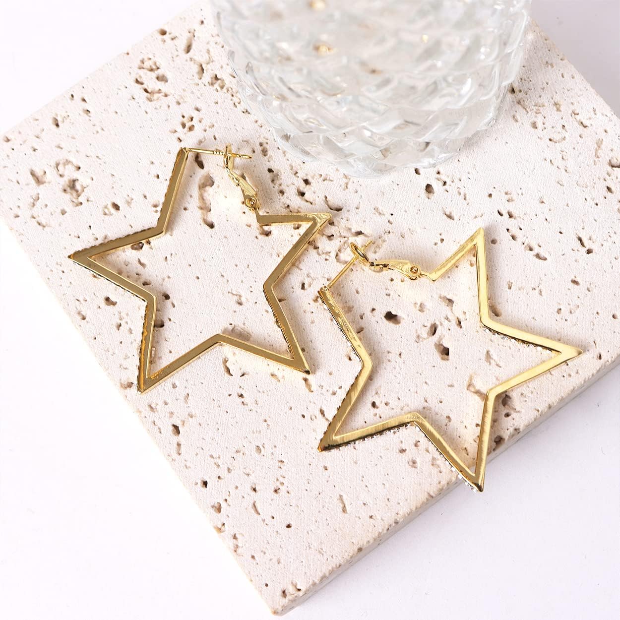 JeanBeau Big Star Rhinestone Hoop Earrings for Women Sparkly Bling Cubic Zirconia Diamond Large Statement Five-Point Star dangle Huggie Lightweight Prom wedding Bridal Jewelry Friends Gift - Image 3