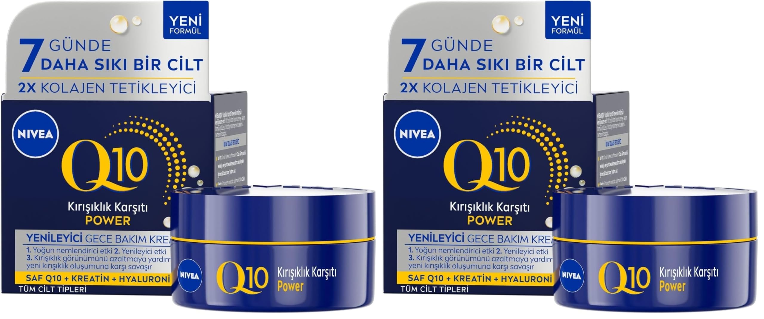 NIVEA Q10 Kırışıklık Karşıtı Gece Bakım Kremi 50 ml,Nemlendirici,Yenileyici,Kreatin,Hyaluronik Asit (2 paketi)