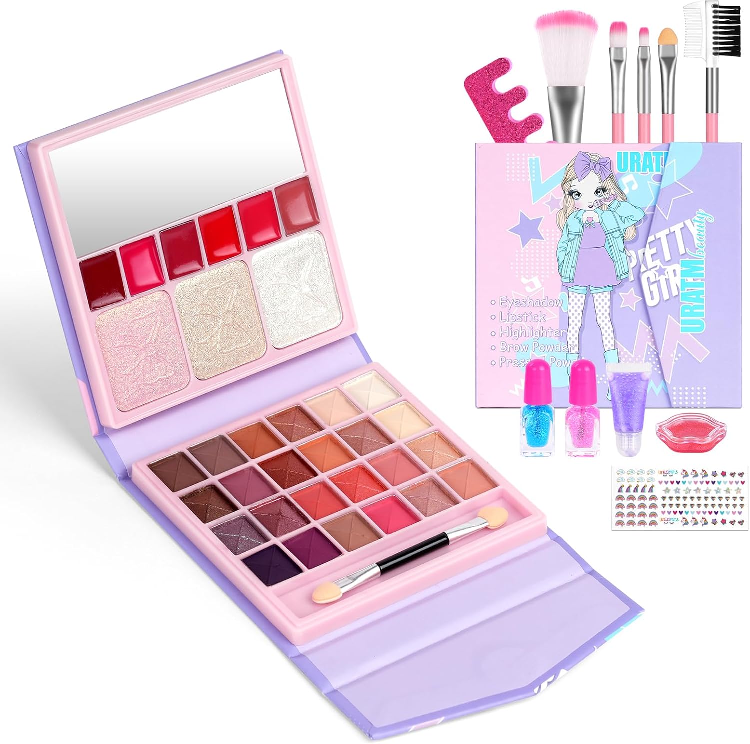 Kids Makeup Set voor meisjes, niet-giftige kindercosmetica, 12PCS Princess MakeUp Kit, afwasbare kindermake-upset meisjesspeelgoed, kerst Halloween verjaardag make-upcadeau voor meisjes (paars)