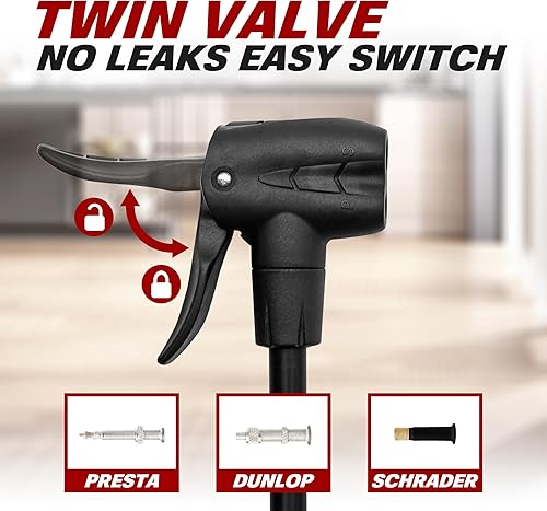 Miniatura 2 de BV Bomba de bicicleta de pie compuesta portátil con manómetro y presión de 100 PSI  Bomba de bicicleta compatible con Schrader y Presta con pedal