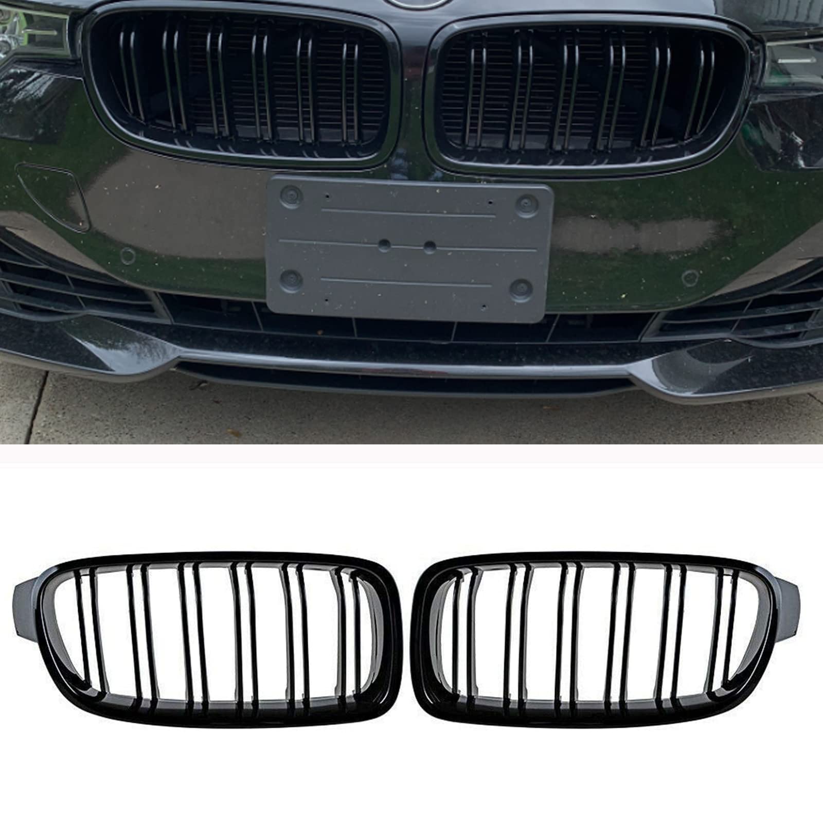Paire de grilles de calandre avant pour 3 série F30 F31 année 2011-2019 Noir brillant
