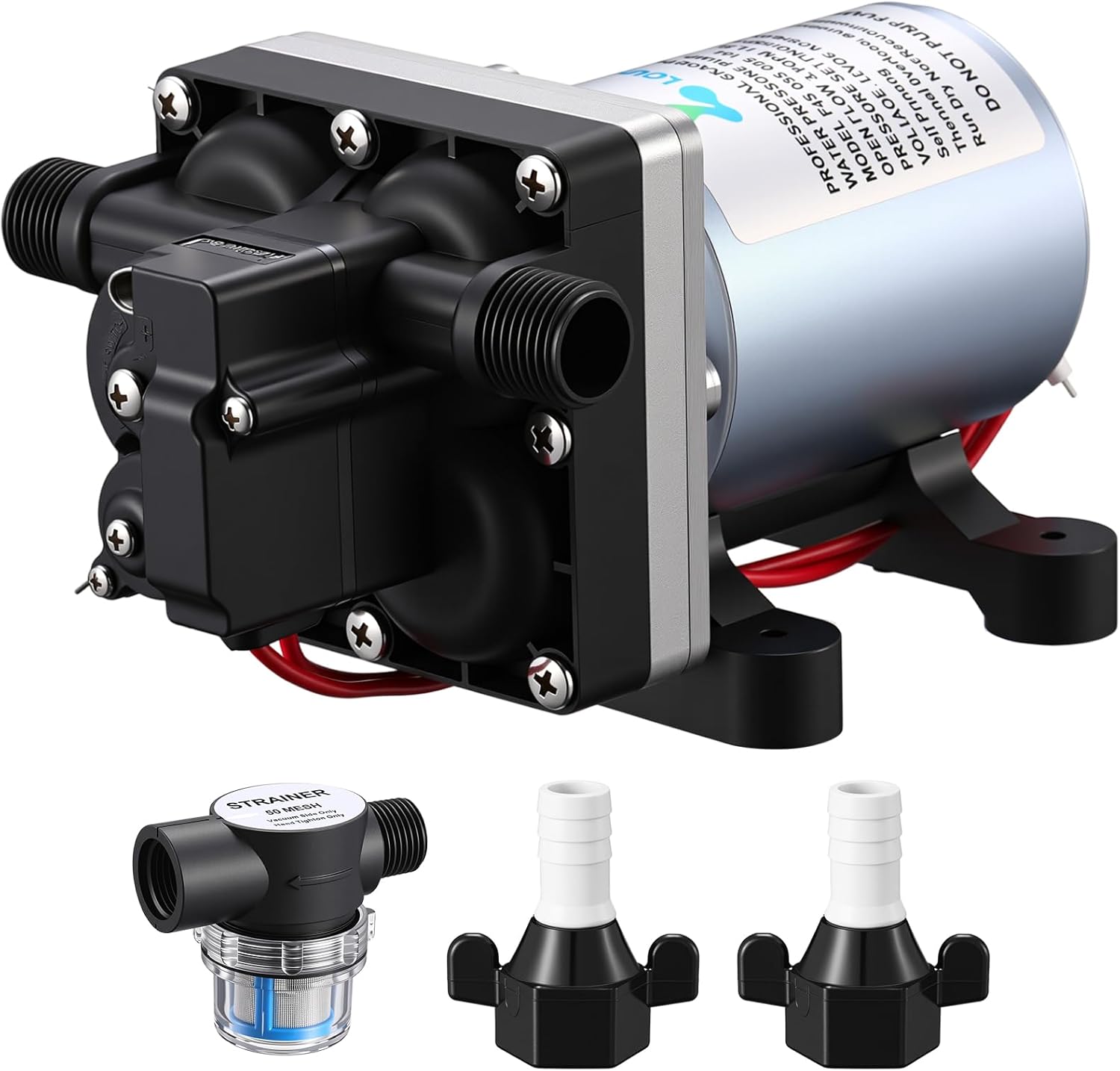 Lounsweer 12V RV Water Pump 3.5 GPM 55 PSI 4 Chamber Self Priming Up to 9.8 ft -New Pressure Switch, Water Pressure Diaphragm Pump Compatible with 4008-101-A65 for RV Camper Trailer Boat Shower