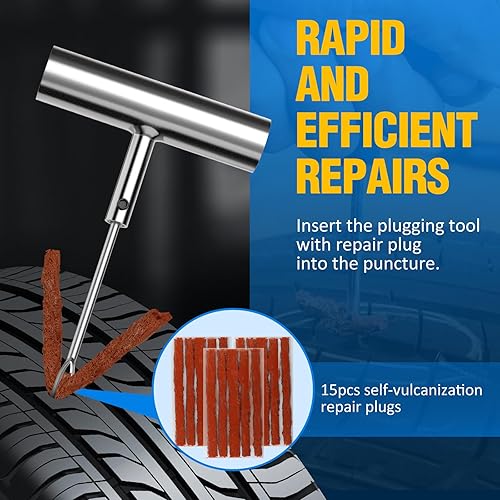 Miniatura 4 de BETOOLL Kit universal de reparación de neumáticos, kit de 22 tapones de emergencia de alta resistencia, para automóvil, motocicleta, camión, ARB,