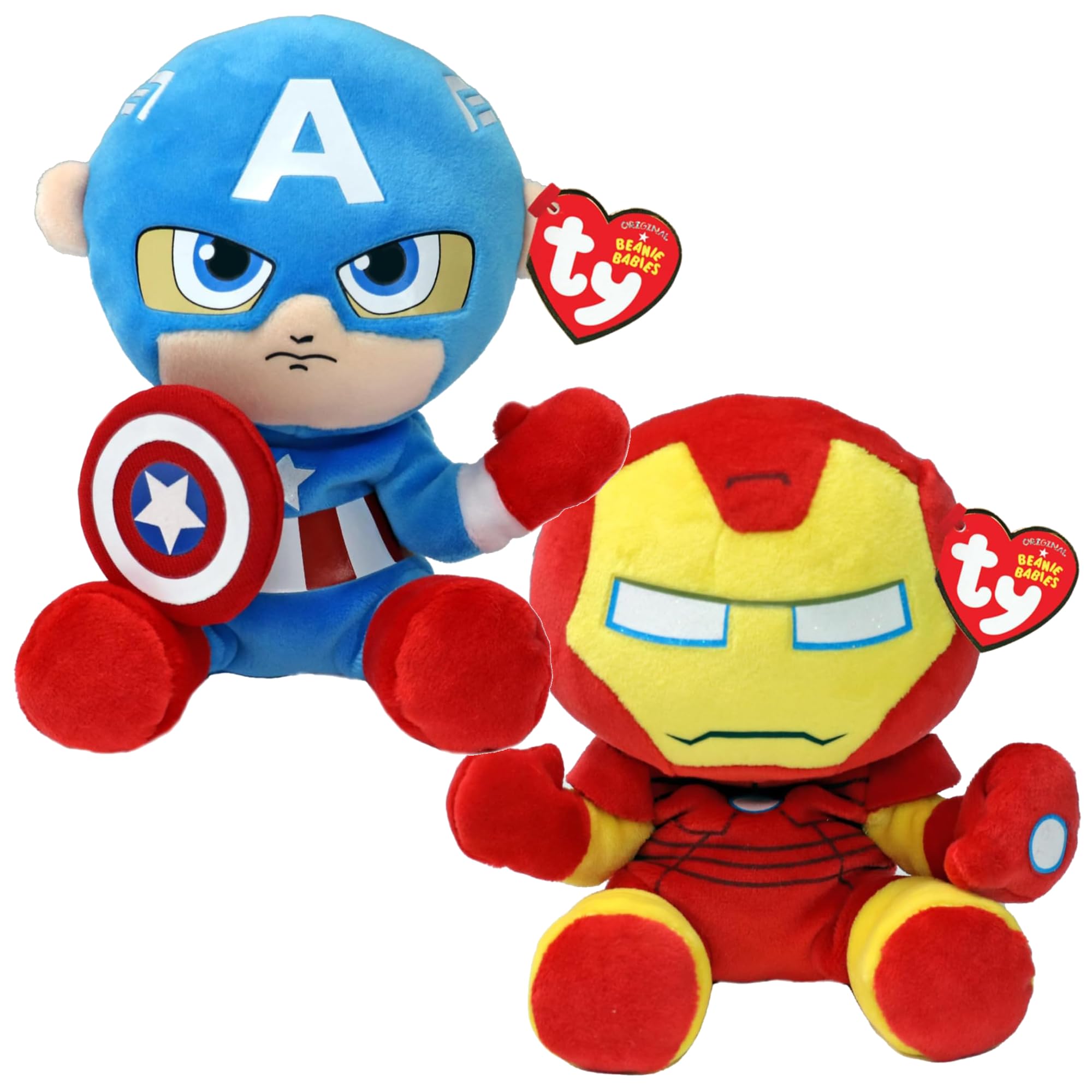 TY Marvel Multipack Iron Man & Captain America Beanie Babies – Weiche Plüschtiere für Kinder, Babyspielzeug, Sammelbare Kuscheltiere, Plüschfiguren für Kinder